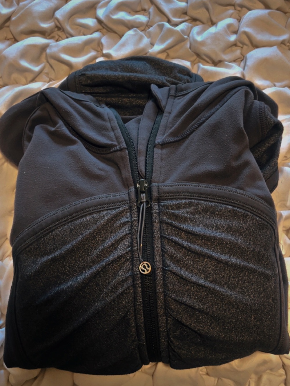 Lululemon Black Hooded Zip-Up Jacket with Subtle Texture